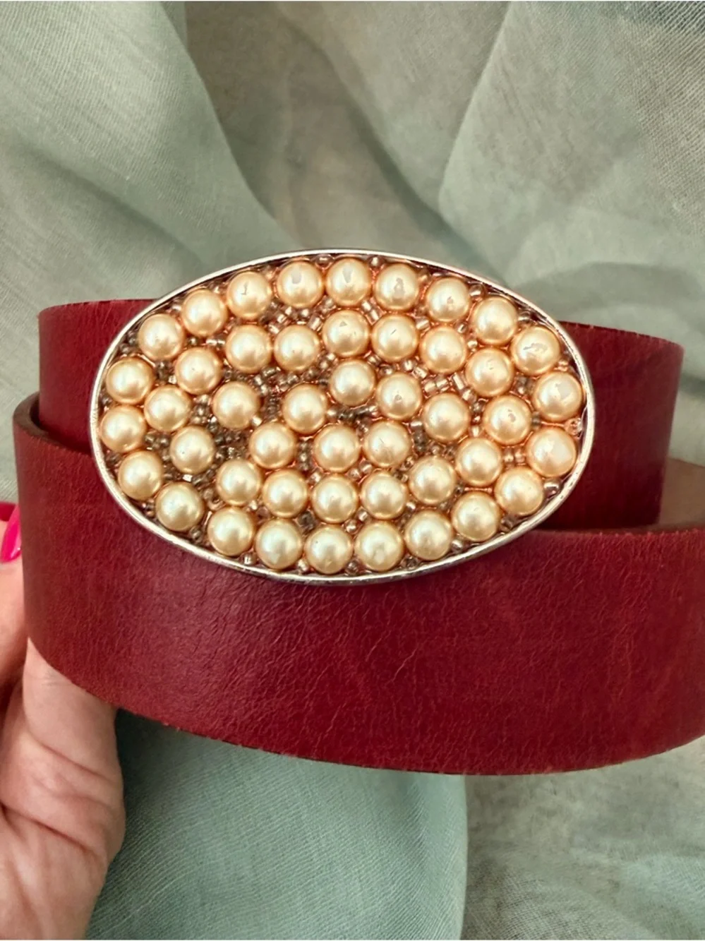 Streets Ahead Pearl-Cluster Burgundy Belt